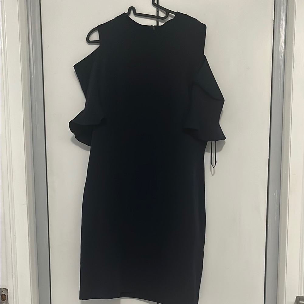 Elegant Navy Blue Ruffle Sleeve Dress